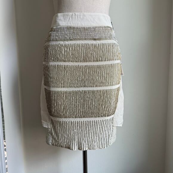 JF & Son Silk Beaded Sequin Skirt Size 4 White Silver SS09 - Picture 2 of 16